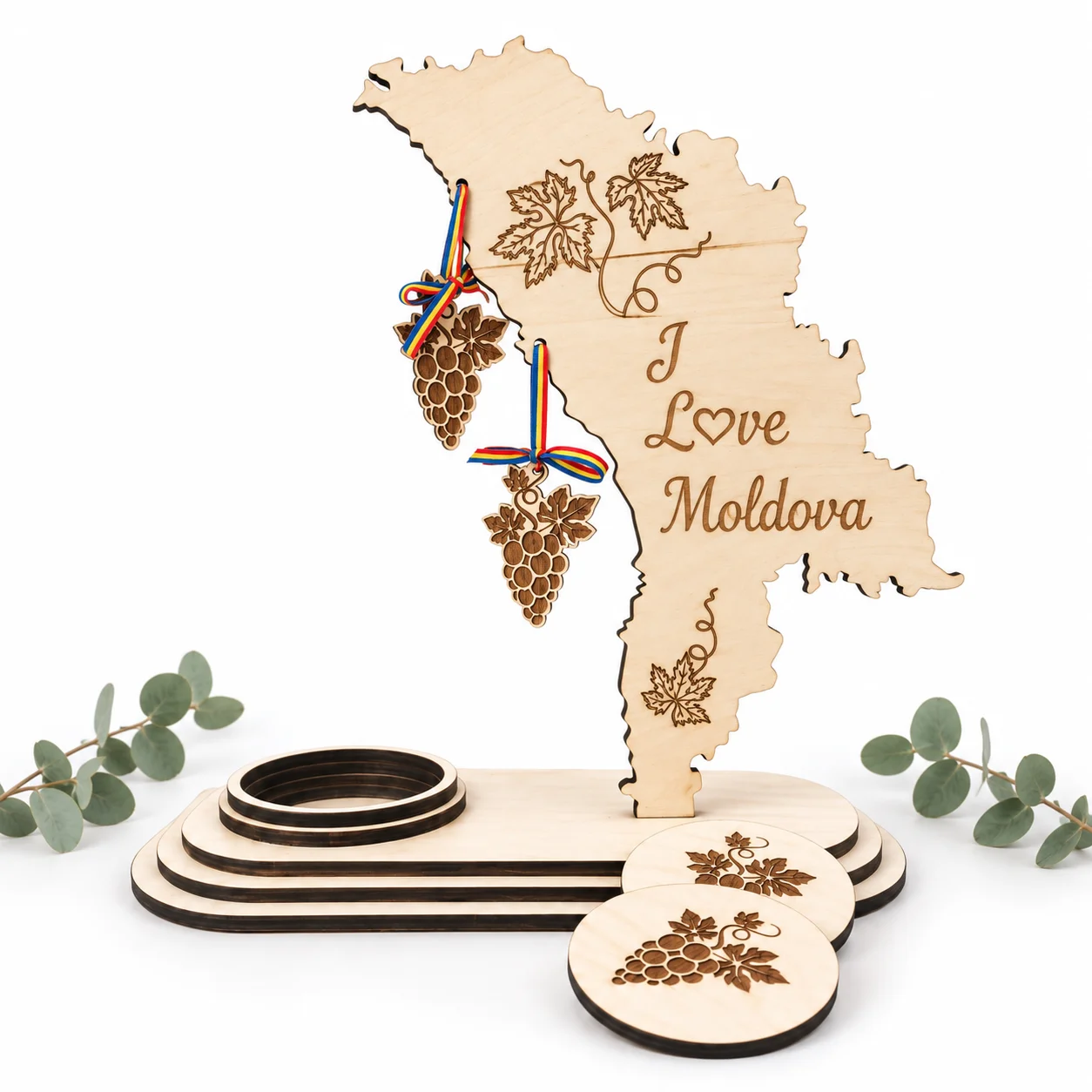 Suport pentru Sticlă de Vin “I Love Moldova”