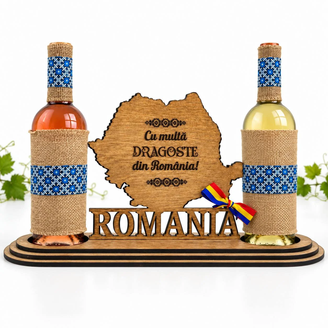 Suport pentru 2 sticle de vin „Harta României”